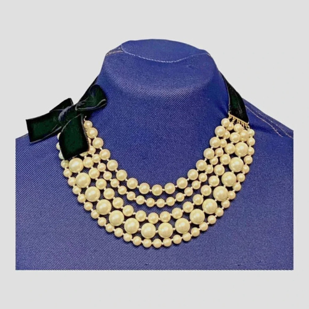 KATE SPADE Gold-Tone Imitation Pearl & Black Velvet Layered Collar Necklace